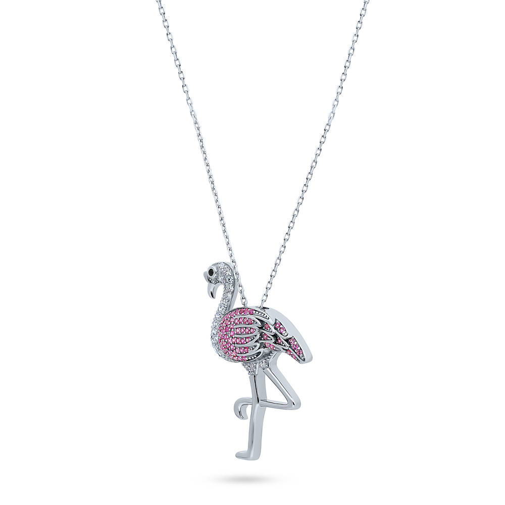 Front view of Flamingo CZ Pendant Necklace in Sterling Silver