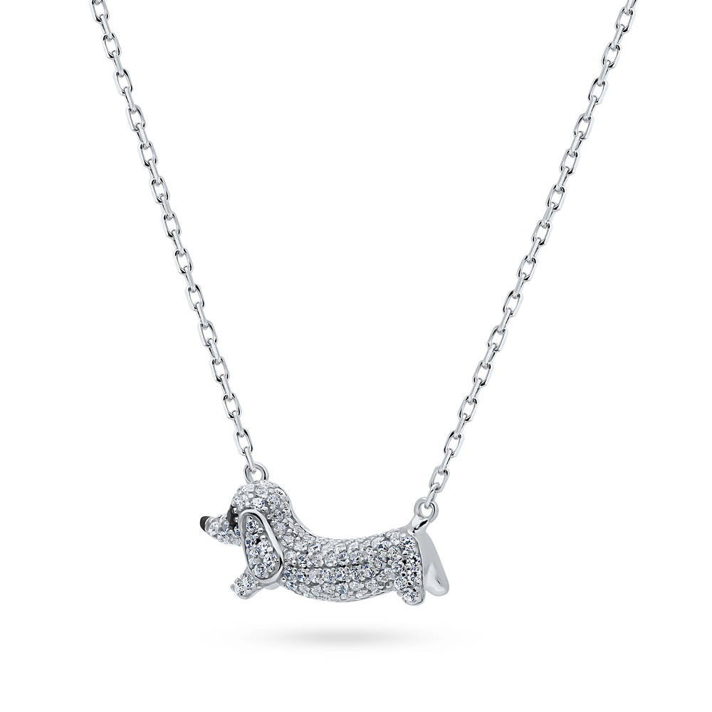 Front view of Puppy CZ Pendant Necklace in Sterling Silver