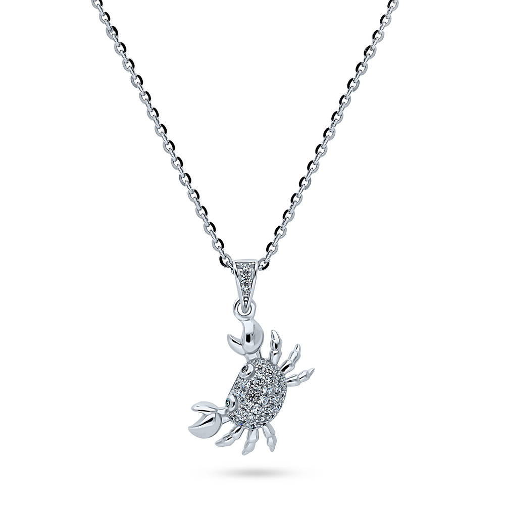 Crab CZ Pendant Necklace in Sterling Silver