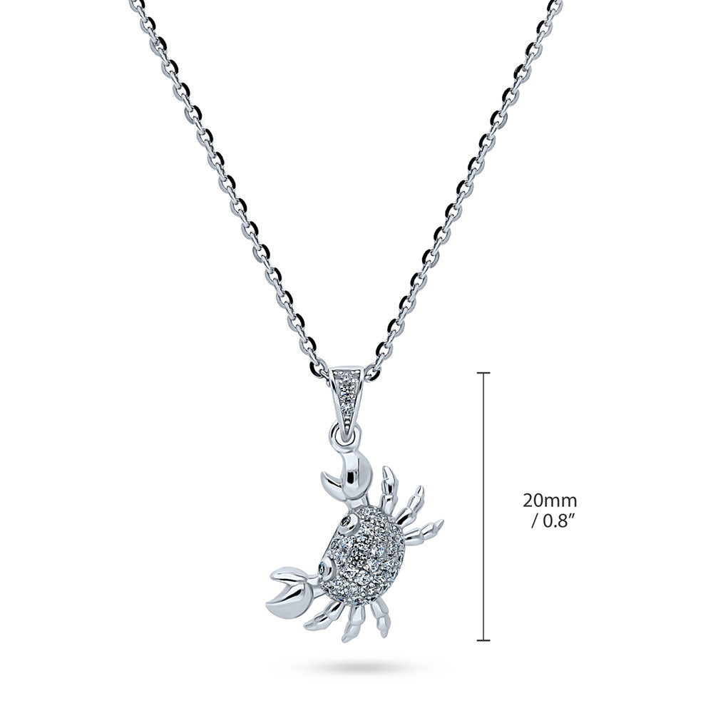 Crab CZ Pendant Necklace in Sterling Silver
