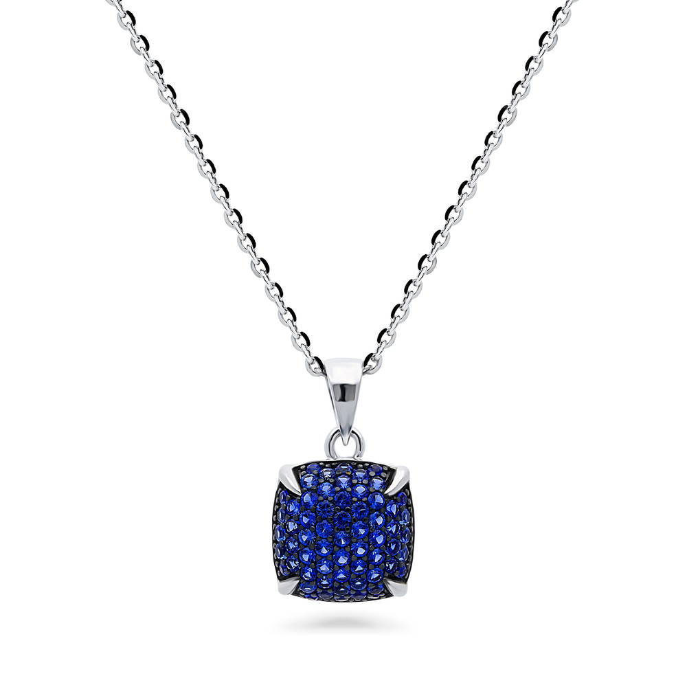 Milgrain Blue CZ Necklace and Earrings Set in Sterling Silver, 5 of 9