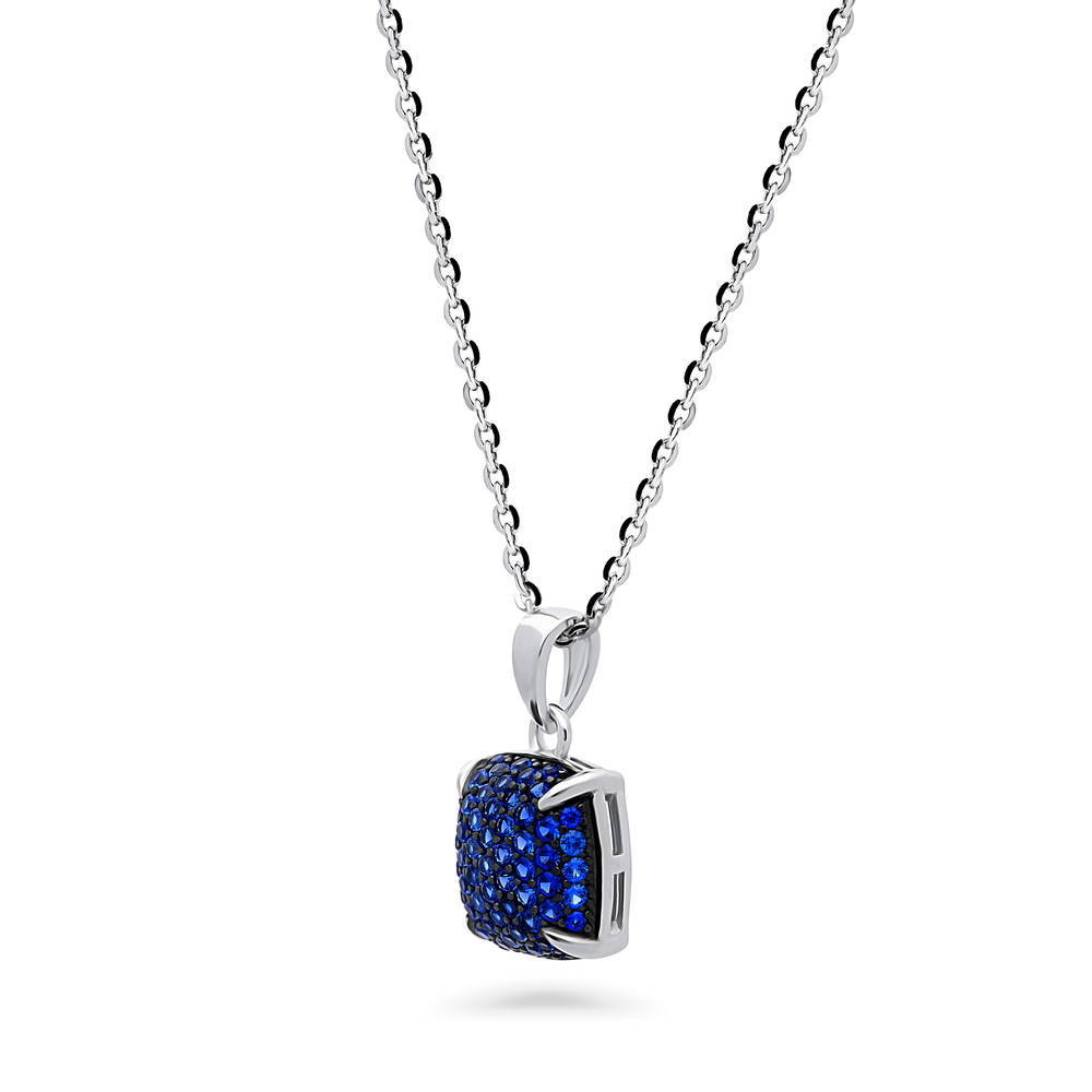 Front view of Milgrain Blue CZ Necklace and Earrings Set in Sterling Silver, 7 of 9