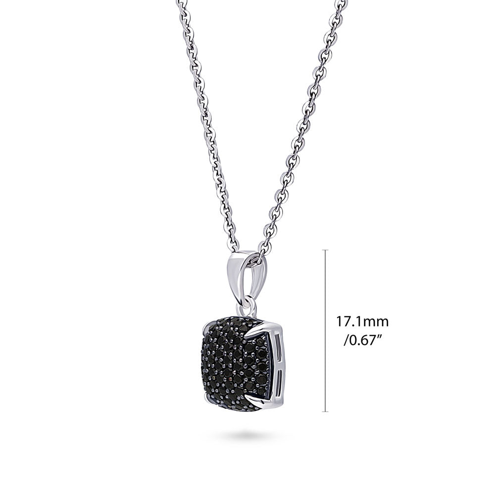 Front view of Square Black CZ Necklace and Earrings Set in Sterling Silver, 9 of 12