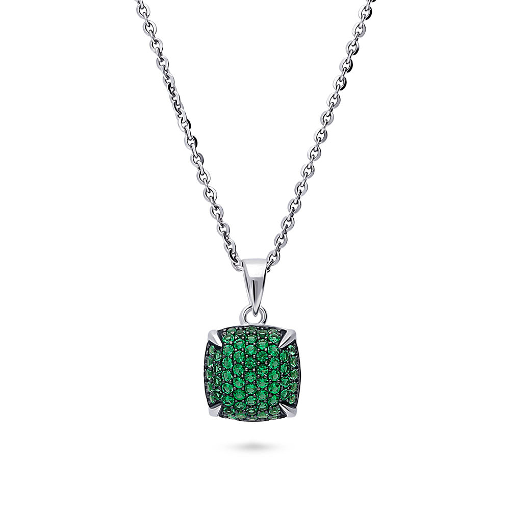Square Green CZ Necklace and Earrings Set in Sterling Silver