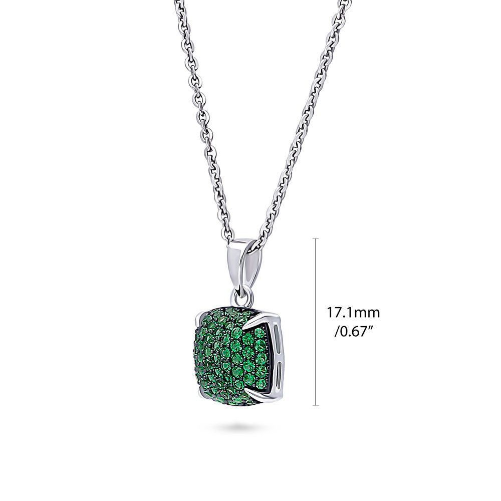 Front view of Square Green CZ Necklace and Earrings Set in Sterling Silver, 9 of 12