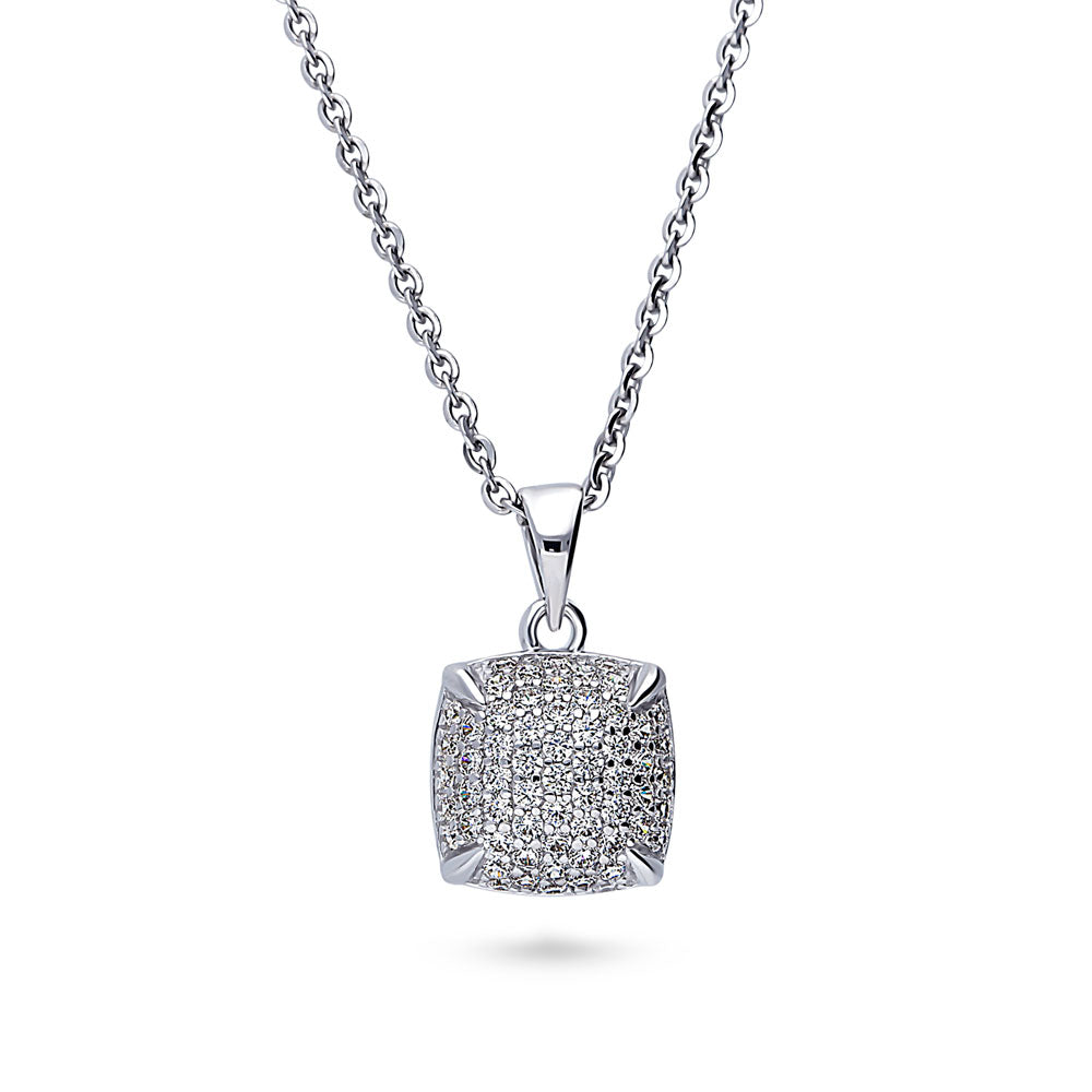 Square CZ Pendant Necklace in Sterling Silver