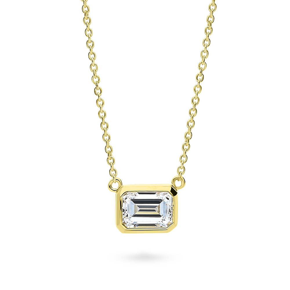 Solitaire 1ct Bezel Set Emerald Cut CZ Necklace in Sterling Silver