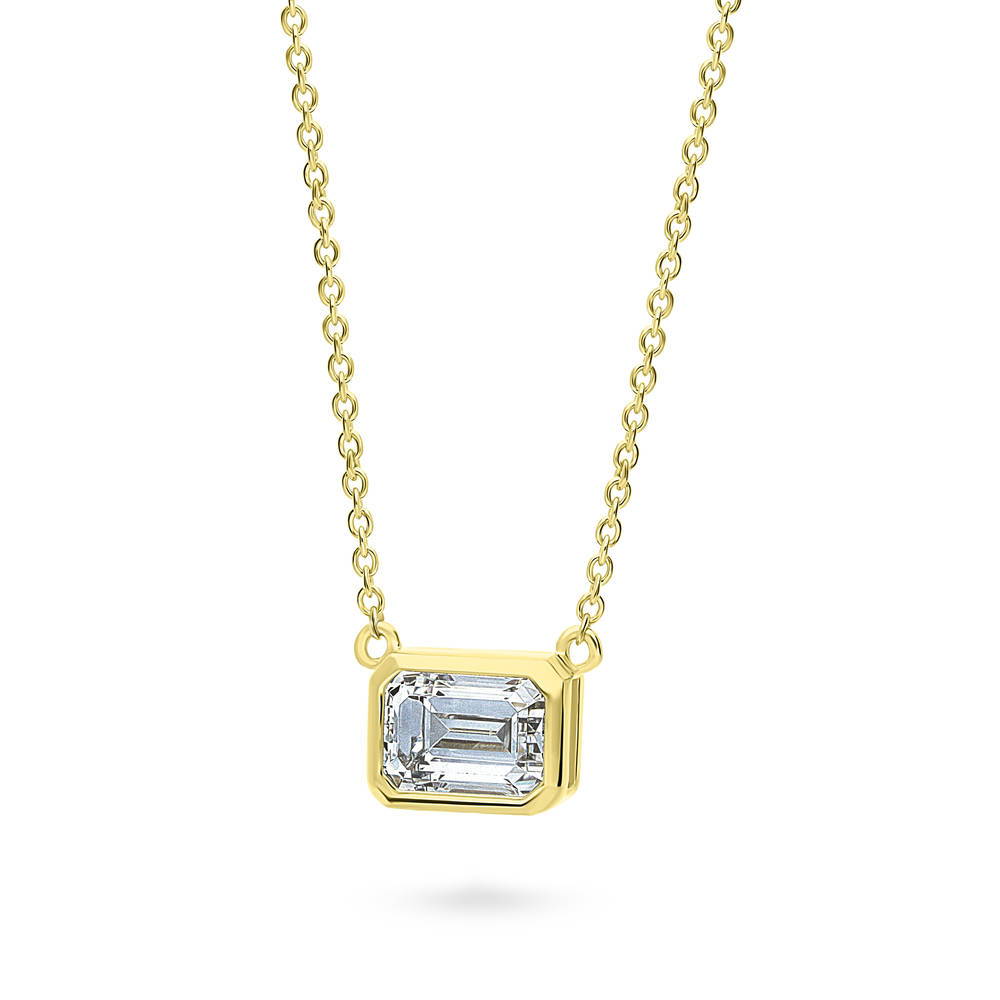 Solitaire 1ct Bezel Set Emerald Cut CZ Necklace in Sterling Silver