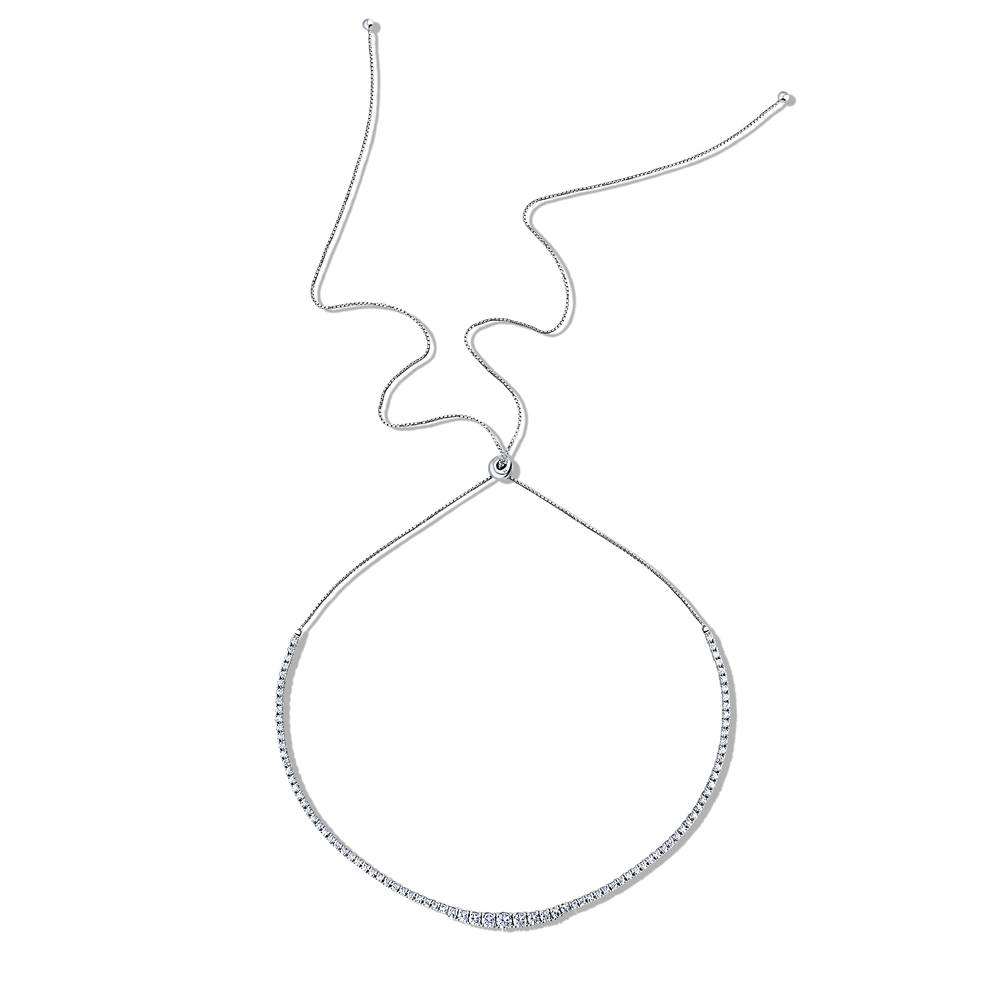 Angle view of Graduated CZ Statement Tennis Necklace in Sterling Silver