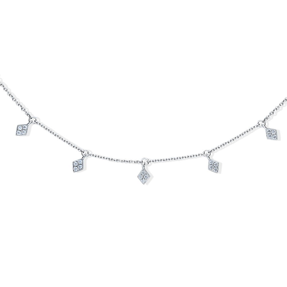 Rhombus CZ Station Necklace in Sterling Silver