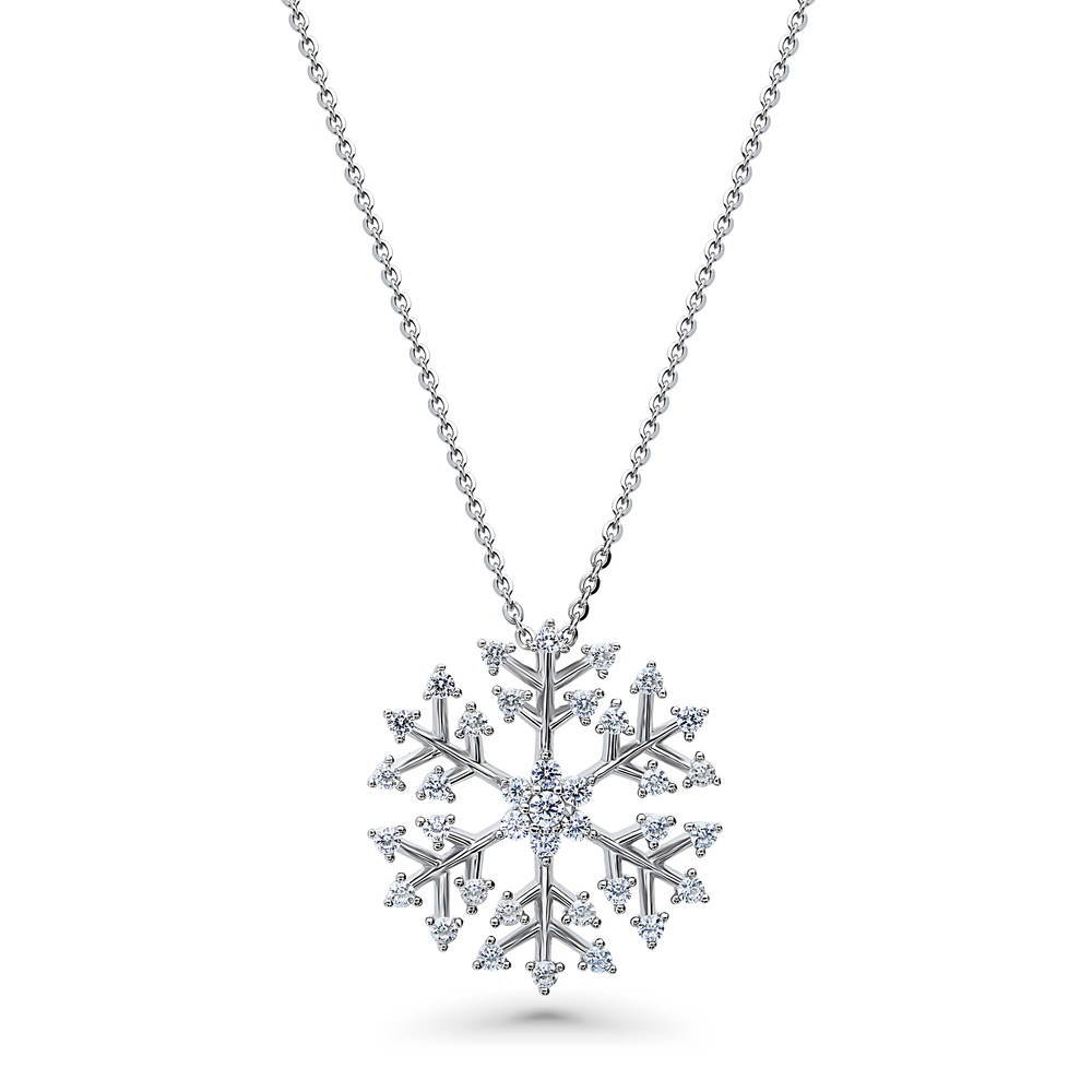 Snowflake CZ Pendant Necklace in Sterling Silver, 1 of 6