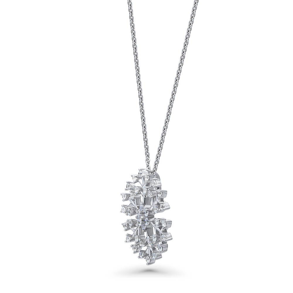 Front view of Snowflake CZ Pendant Necklace in Sterling Silver