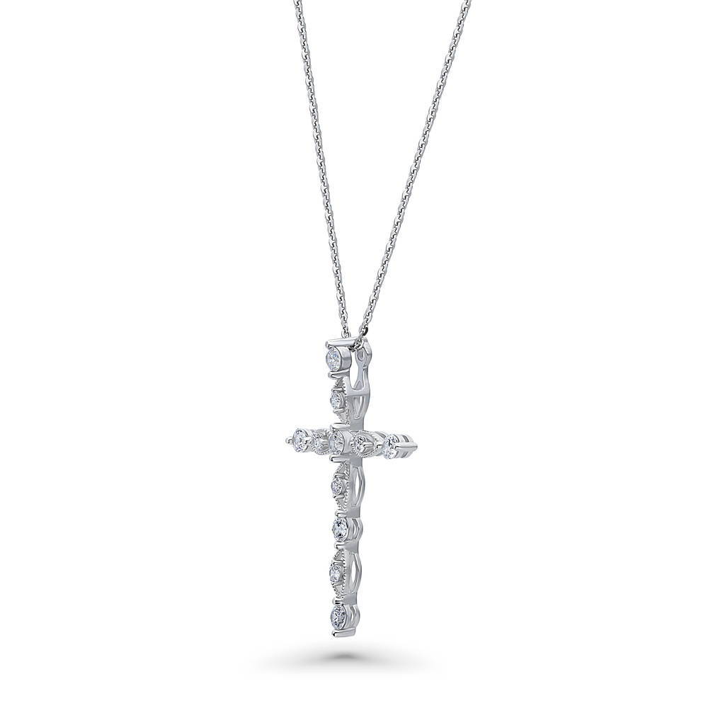 Cross Milgrain CZ Pendant Necklace in Sterling Silver
