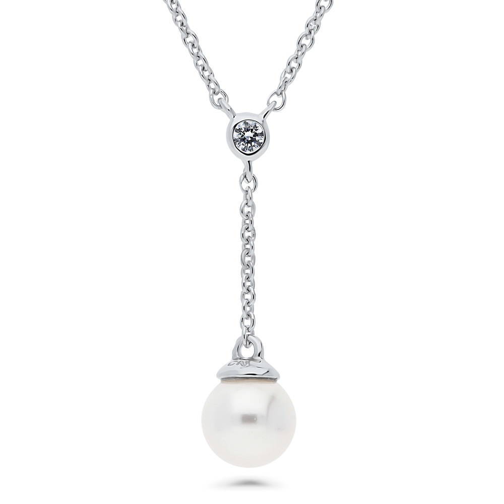 Solitaire White Round Imitation Pearl Set in Sterling Silver, 5 of 9