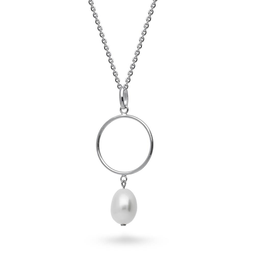 Open Circle White Baroque Cultured Pearl Necklace in Sterling Silver