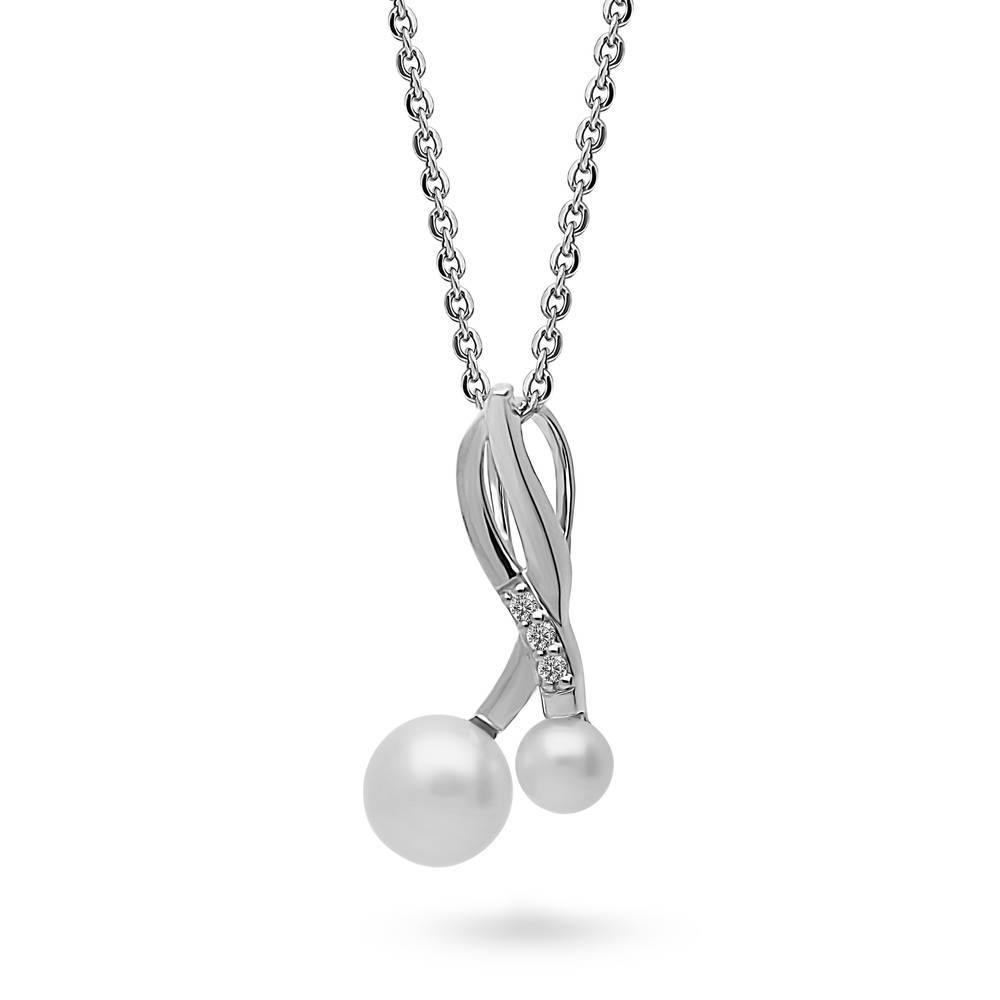 Infinity White Button Cultured Pearl Necklace in Sterling Silver