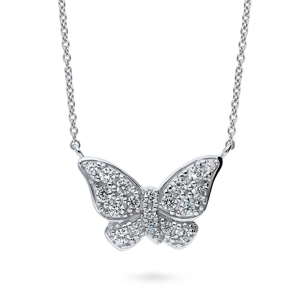 Butterfly CZ Pendant Necklace in Sterling Silver