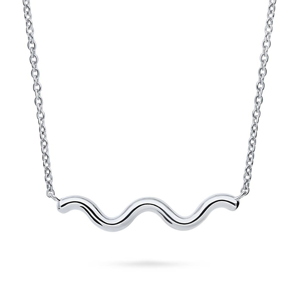 Front view of Wave Pendant Necklace in Sterling Silver
