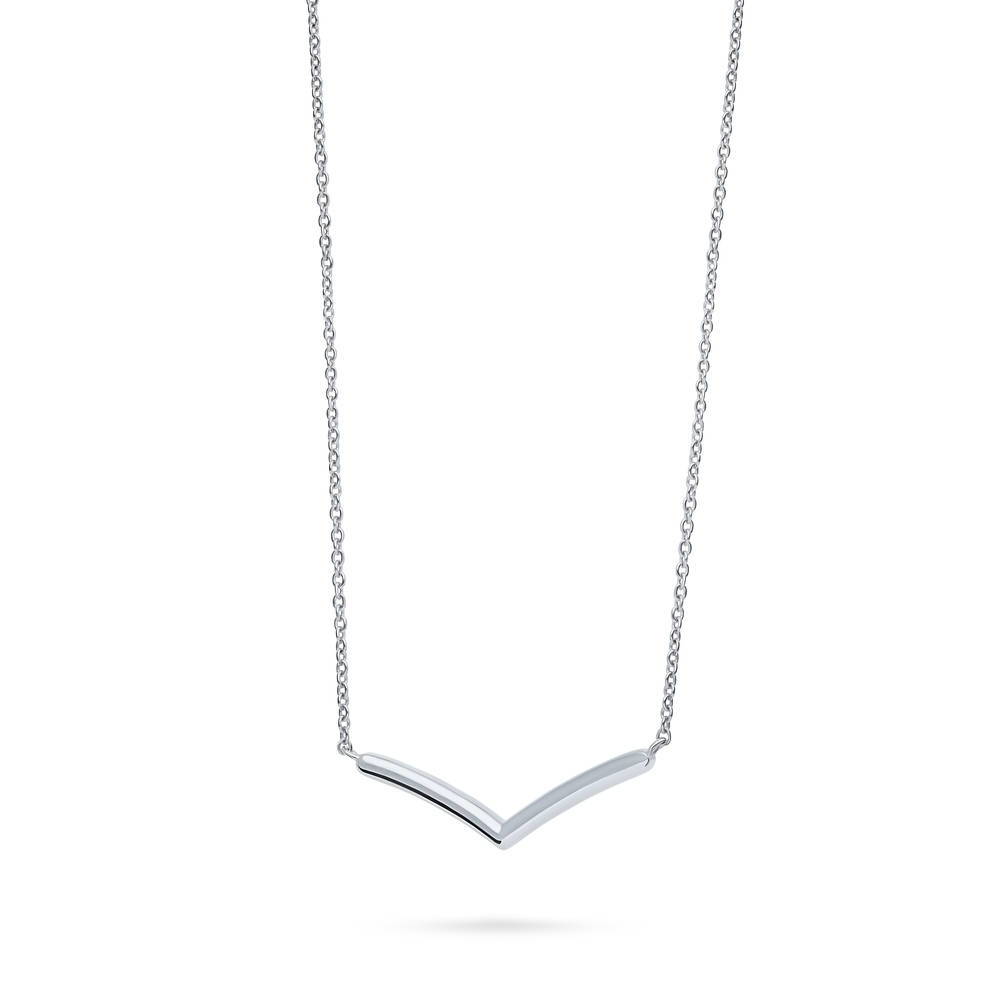 Angle view of Wishbone Chevron Pendant Necklace in Sterling Silver, 5 of 7