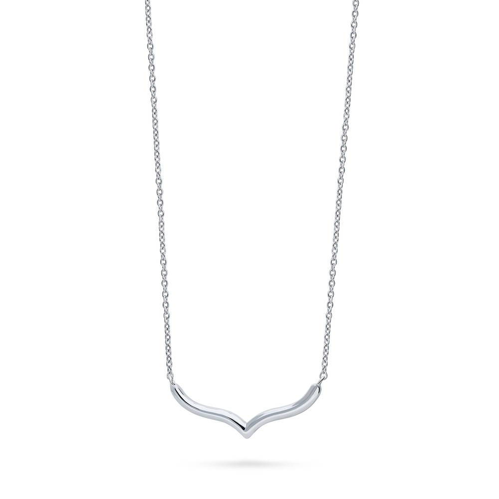 Angle view of Chevron Wishbone Pendant Necklace in Sterling Silver