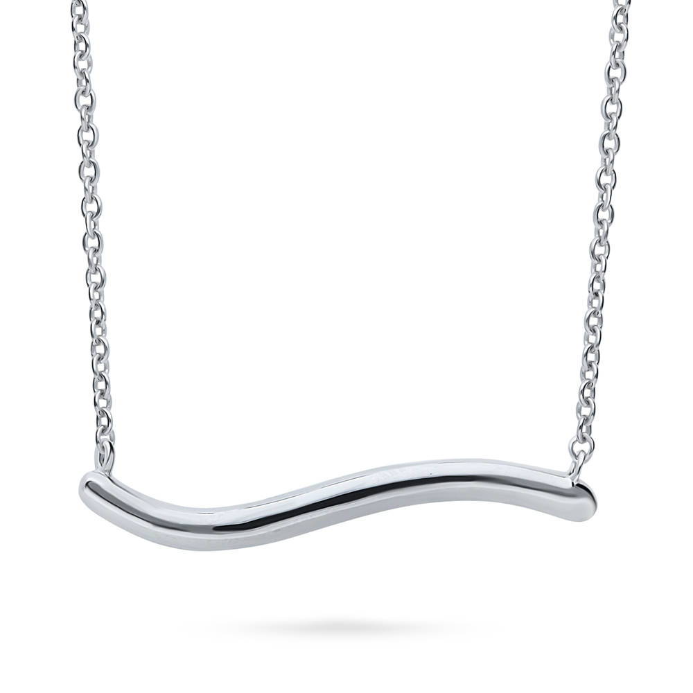 Front view of Wave Pendant Necklace in Sterling Silver, 4 of 7
