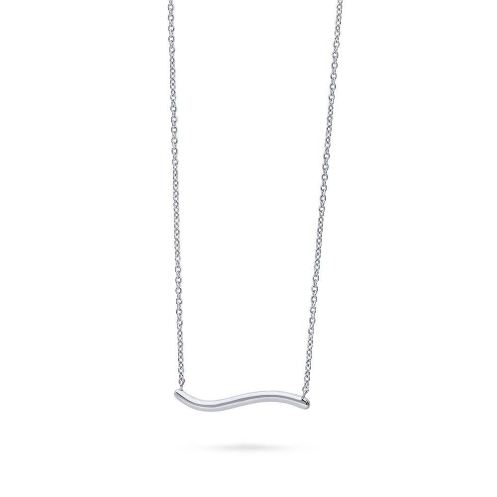 Angle view of Wave Pendant Necklace in Sterling Silver, 5 of 7