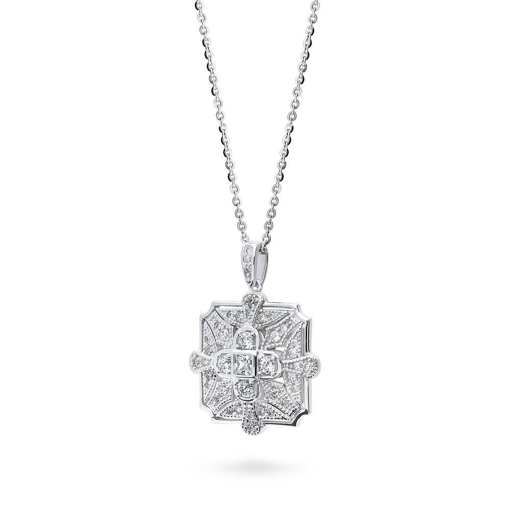 Front view of Art Deco CZ Pendant Necklace in Sterling Silver