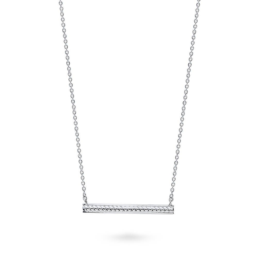 Angle view of Bar Cable Pendant Necklace in Sterling Silver