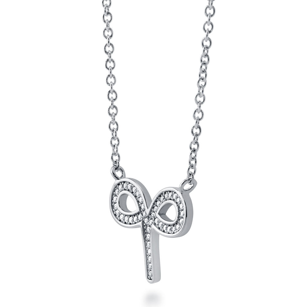 Front view of Zodiac Aries CZ Pendant Necklace in Sterling Silver