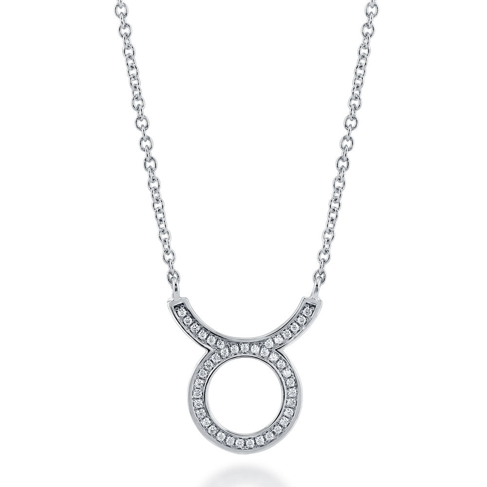 Zodiac Taurus CZ Pendant Necklace in Sterling Silver