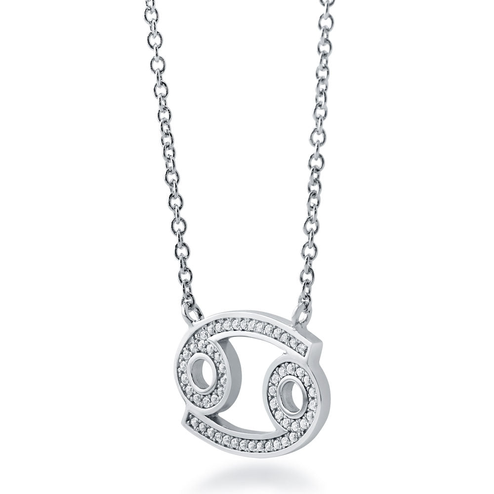 Front view of Zodiac Cancer CZ Pendant Necklace in Sterling Silver
