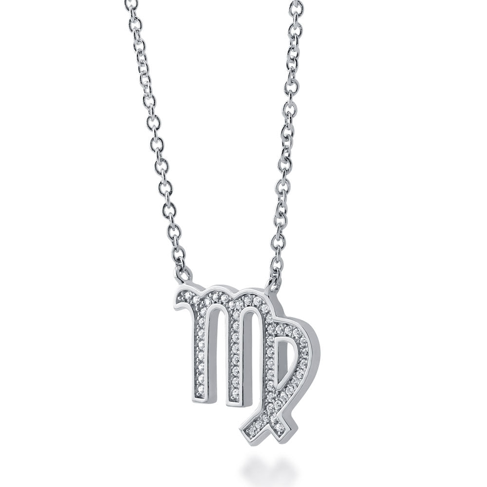Front view of Zodiac Virgo CZ Pendant Necklace in Sterling Silver