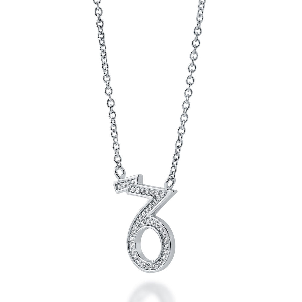 Front view of Zodiac Capricorn CZ Pendant Necklace in Sterling Silver
