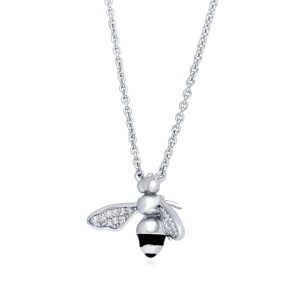 Front view of Bee CZ Pendant Necklace in Sterling Silver