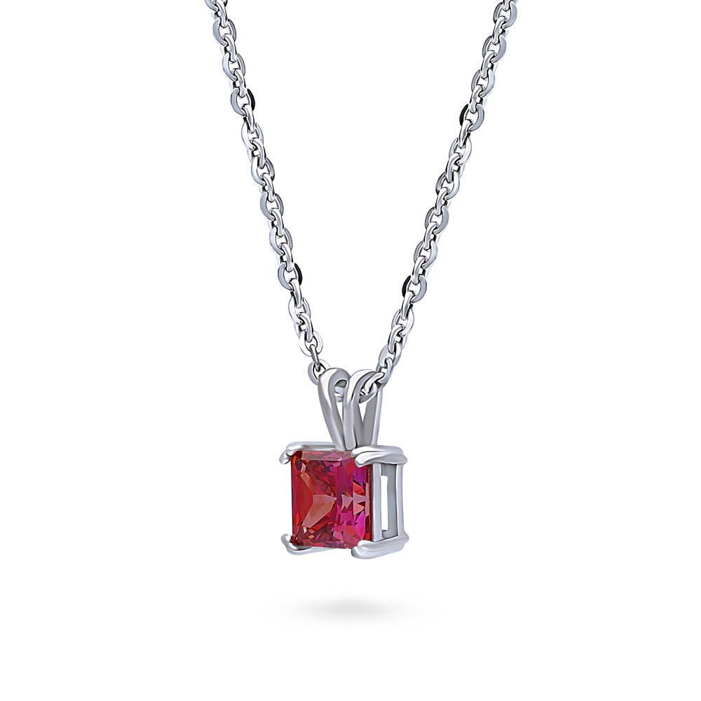 Front view of Solitaire Red Princess CZ Pendant Necklace in Sterling Silver 1.2ct, 4 of 6