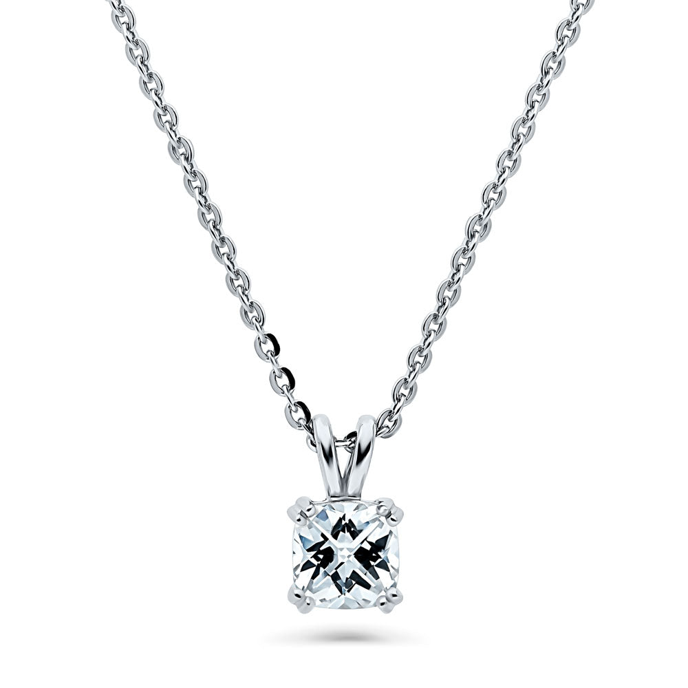Solitaire Checkerboard Cushion CZ Set in Sterling Silver