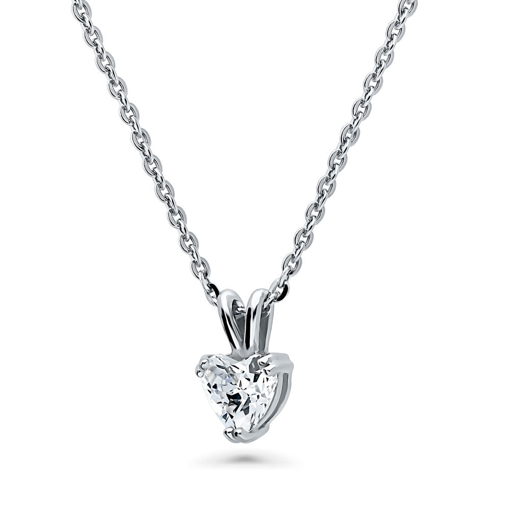 Front view of Solitaire Heart 0.7ct CZ Pendant Necklace in Sterling Silver