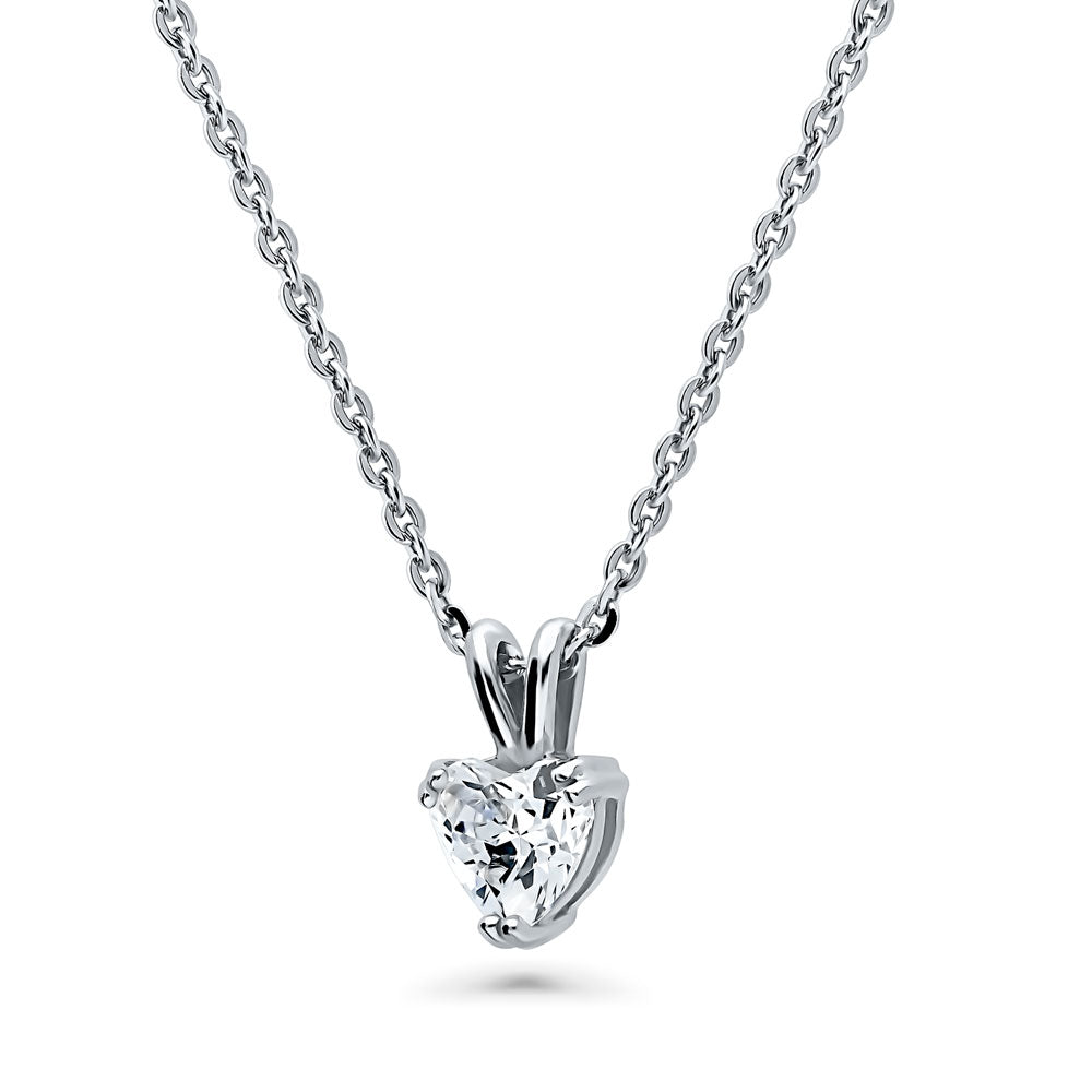 Solitaire 0.7ct Heart CZ Necklace in Sterling Silver