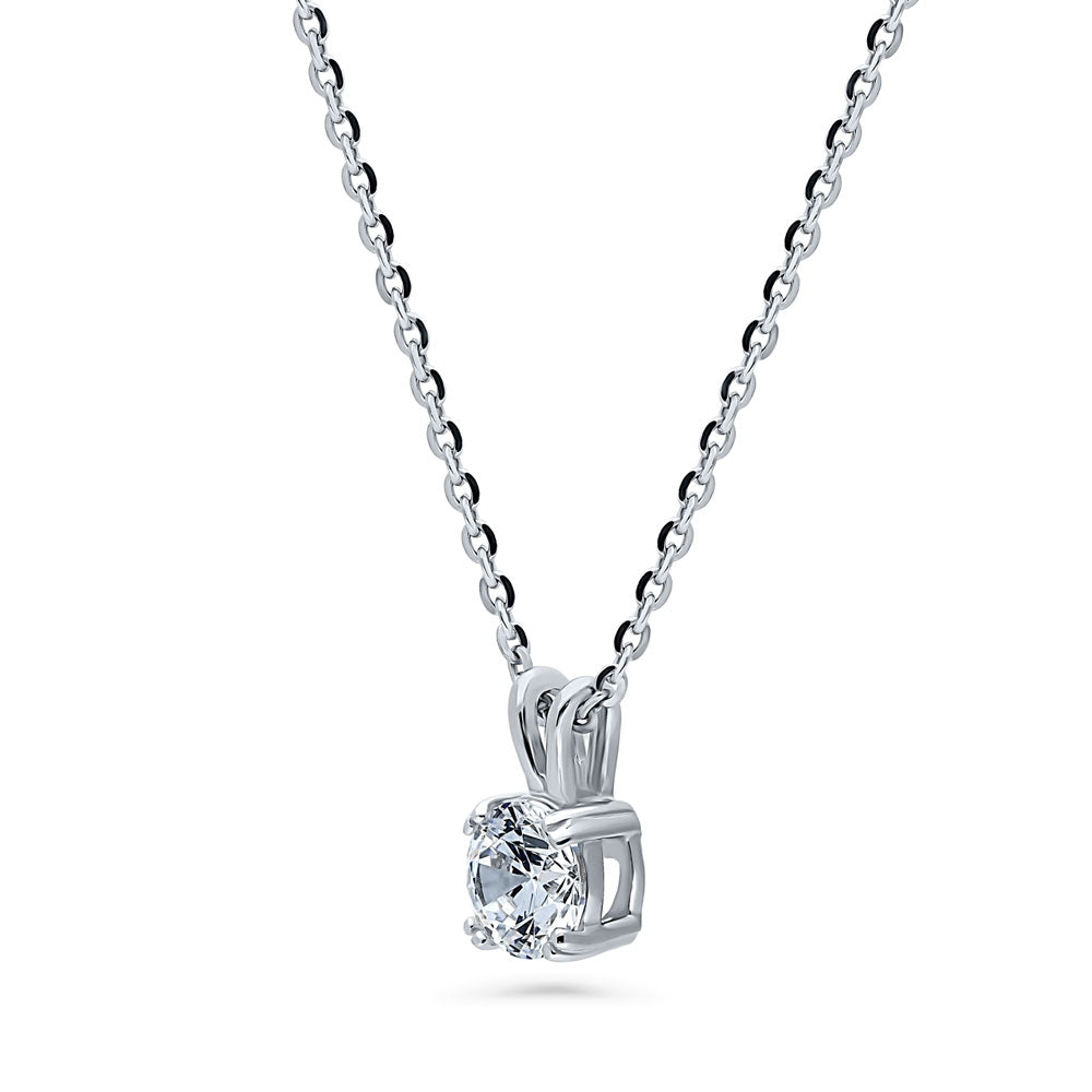 Front view of Solitaire Round CZ Pendant Necklace in Sterling Silver 0.8ct