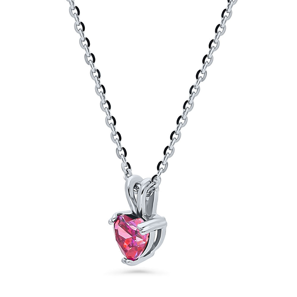 Solitaire Red Heart CZ Pendant Necklace in Sterling Silver 0.7ct