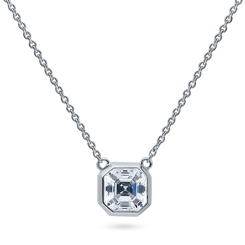 Solitaire 1.2ct Bezel Set Asscher CZ Necklace in Sterling Silver