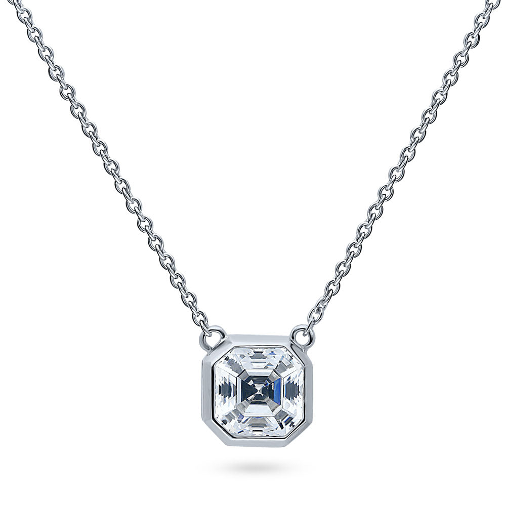 Solitaire 1.2ct Bezel Set Asscher CZ Necklace in Sterling Silver, 1 of 5