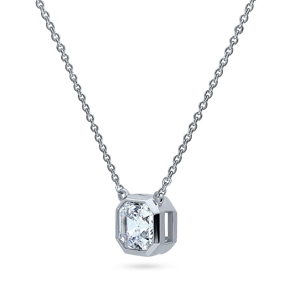 Solitaire 1.2ct Bezel Asscher CZ Necklace in Sterling Silver