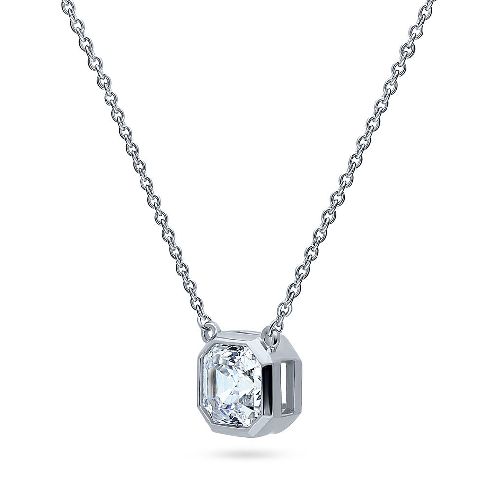 Front view of Solitaire 1.2ct Bezel Set Asscher CZ Necklace in Sterling Silver, 3 of 5