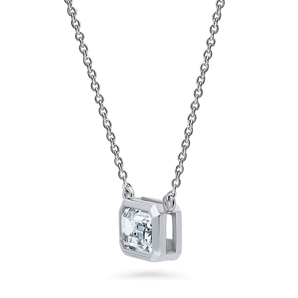 Solitaire East-West Emerald Cut CZ Necklace in Sterling Silver