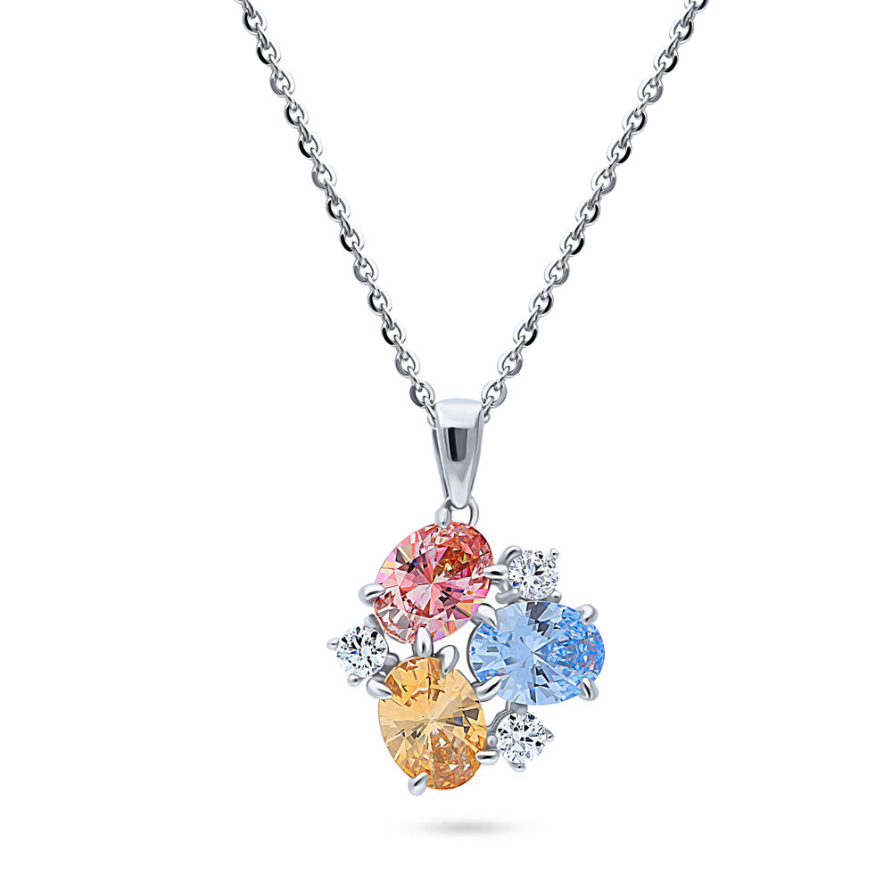 Cluster Morganite Color CZ Pendant Necklace in Sterling Silver