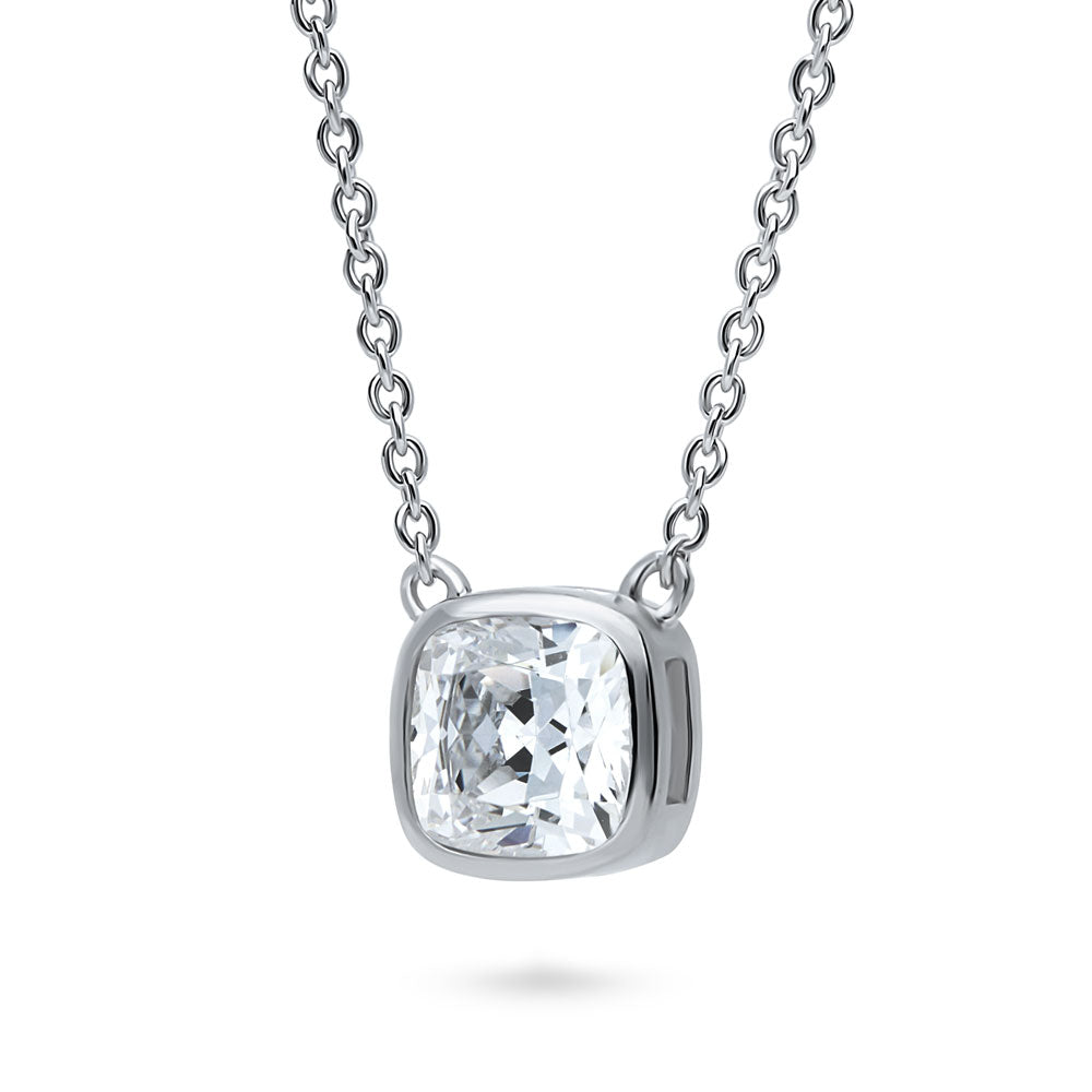Solitaire 1.25ct Bezel Cushion CZ Necklace in Sterling Silver