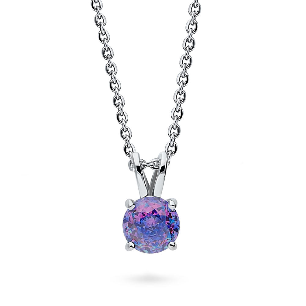 Kaleidoscope Solitaire CZ Pendant Necklace in Sterling Silver