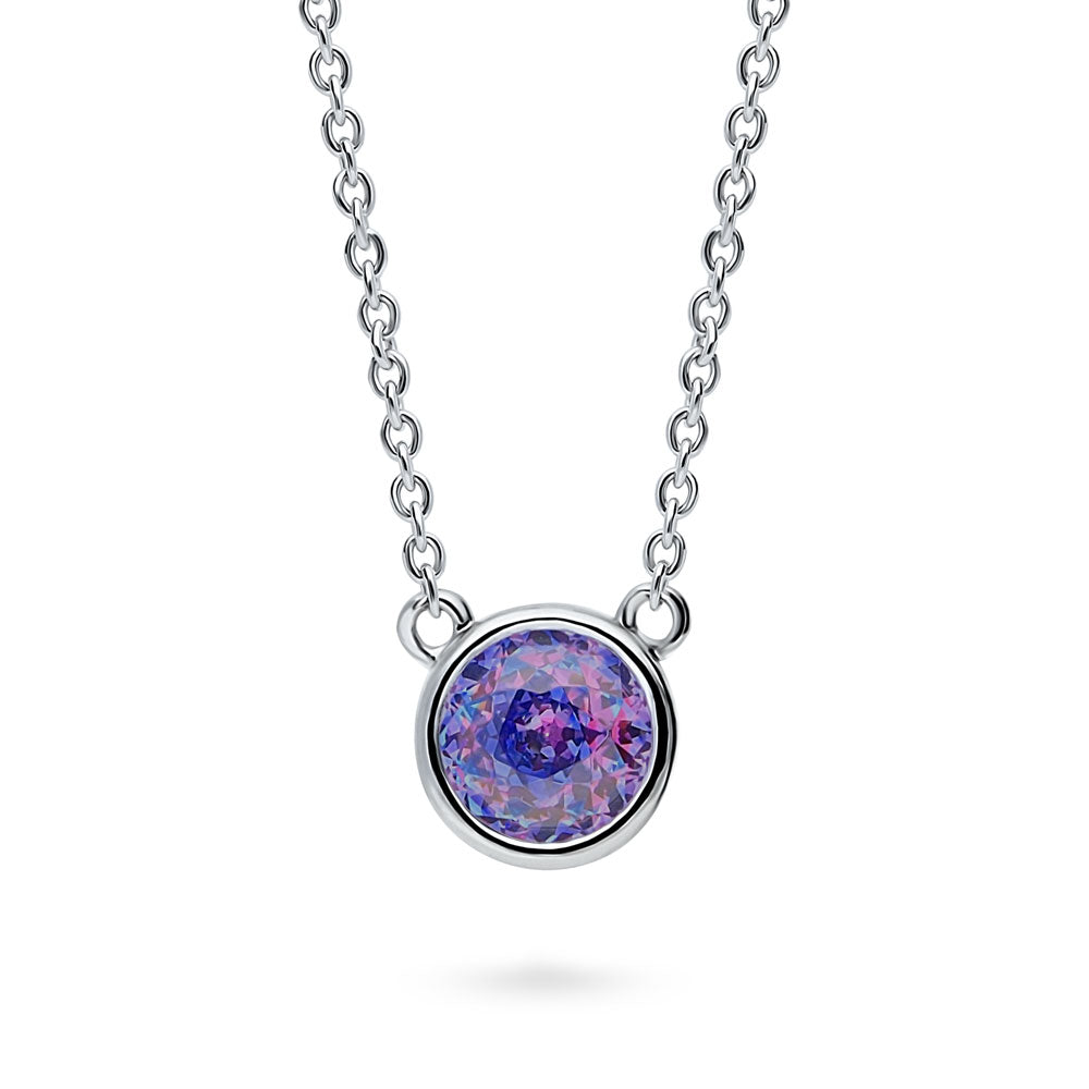 Solitaire Bezel Set Round CZ Pendant Necklace in Sterling Silver 0.8ct