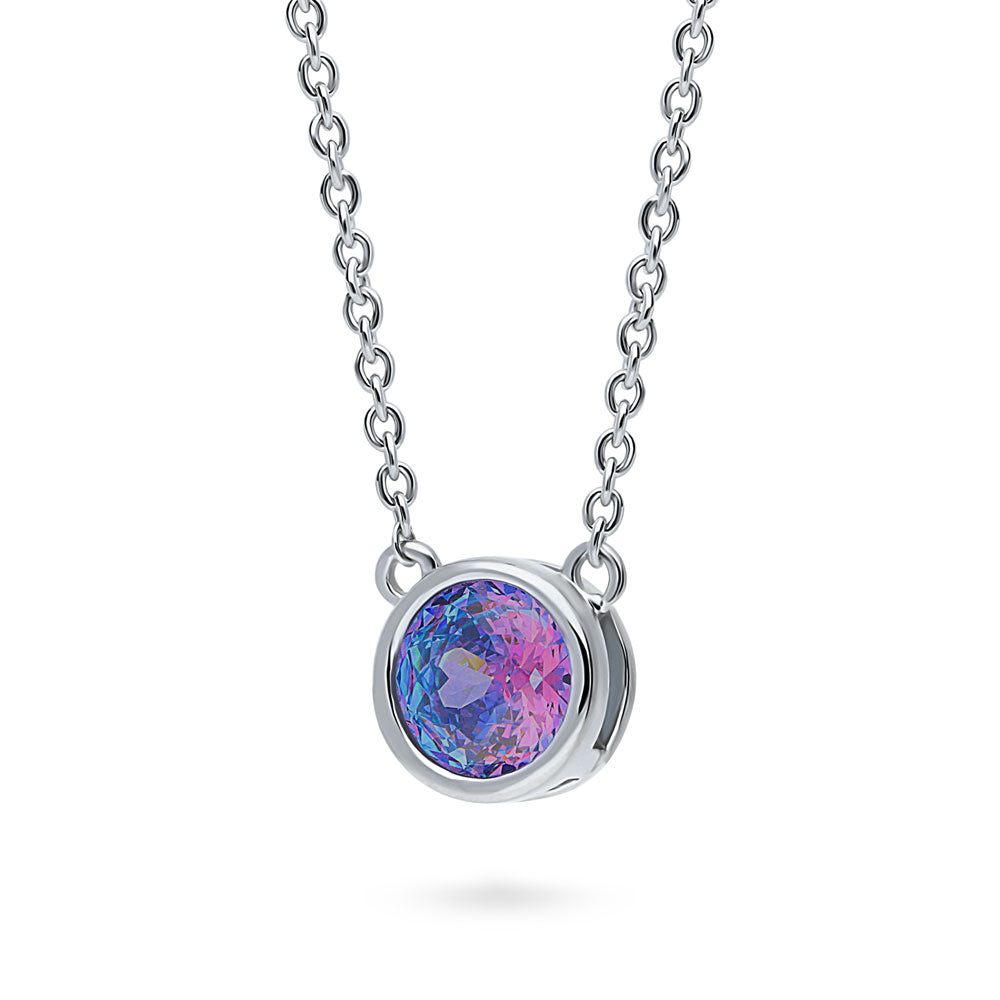 Front view of Solitaire Bezel Set Round CZ Pendant Necklace in Sterling Silver 0.8ct, 4 of 16